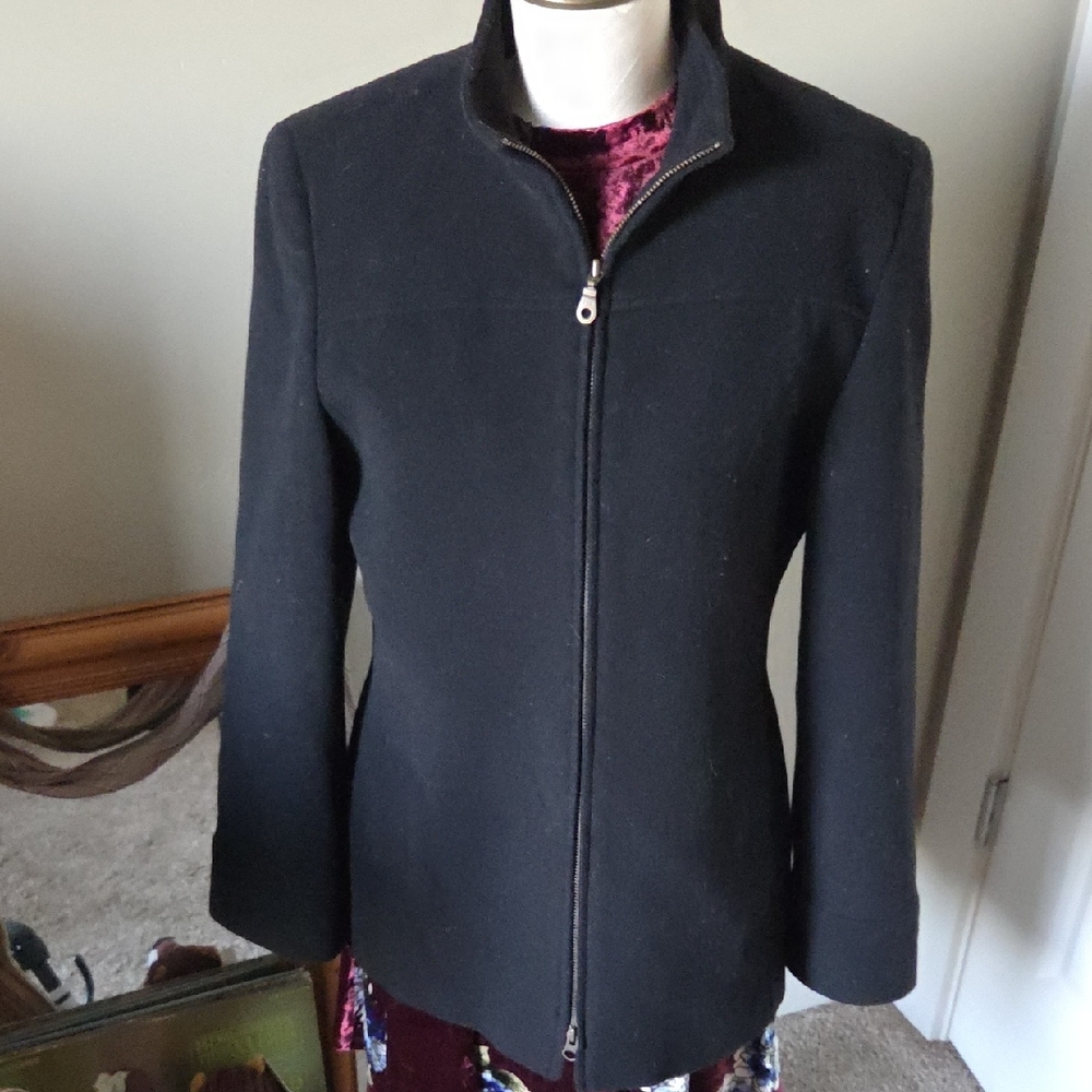Tribal Vintage Wool Elegant Black Women's Jacket In Size 8 Double Zippers EUC